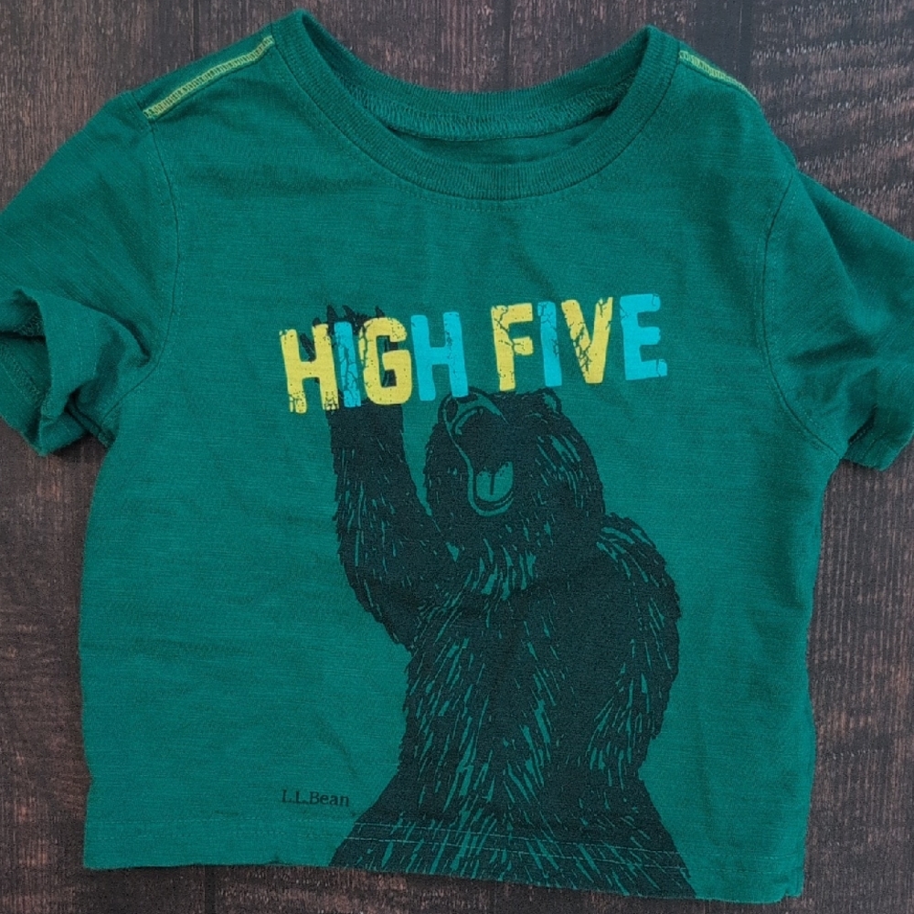 L.L. Bean Kids Green 'High Five' Bear T-Shirt